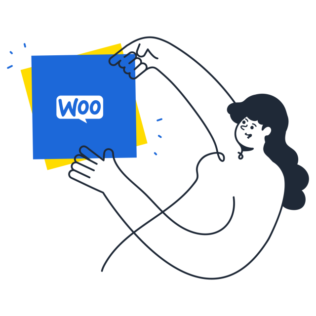 Una persona mostrando el logotipo de WooCommerce