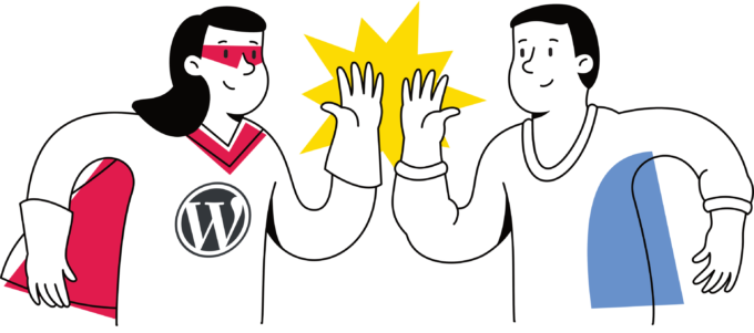 A WordPress experts and their customer, doing high-five