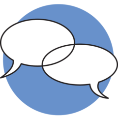 Two chat bubbles on a blue background